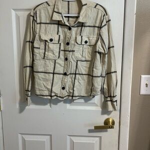 Maurices Cream and Black Plaid Button Down Shirt